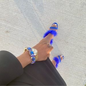 furry blue heels